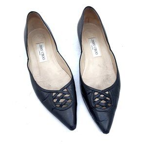 Jimmy Choo Black Leather Flats Shoes 38